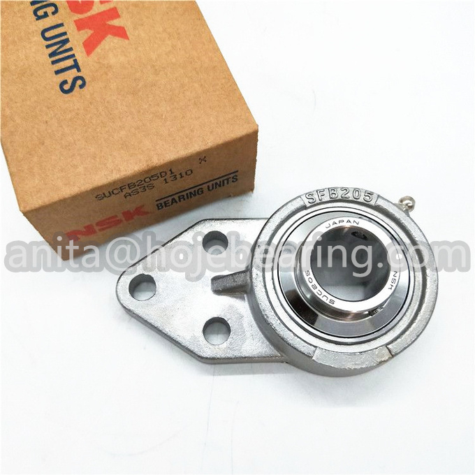 NSK SFB 205, 3 hole one side flange unit SFB in stainless steel, SUC 205 insert bearing